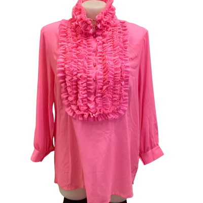  Sonia Stradiotto Couture- Sheer Frilly Long Sleeve Pink Top Size 18 