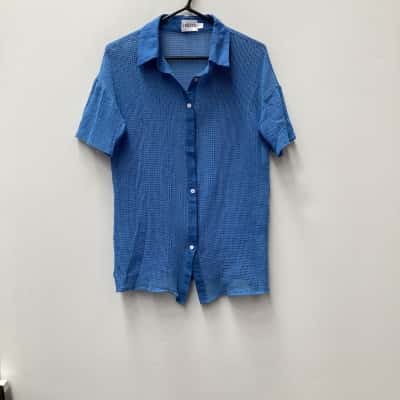 SNDYS- Womens  Size 12 Button Up mesh cotton Top Blue 
