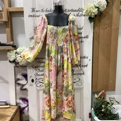 All about May Brand! BNWT THE BELLA FLORAL DRESS! Womens  Size 14 Floral Dress / Maxi Dress / Off The Shoulder Dress / Short Sleeve Dress  Floral / Off White / Pattern 