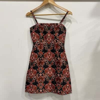 Kookai Womens  Size 34 Shoestring Strap Dress Brown / Coral / Red 