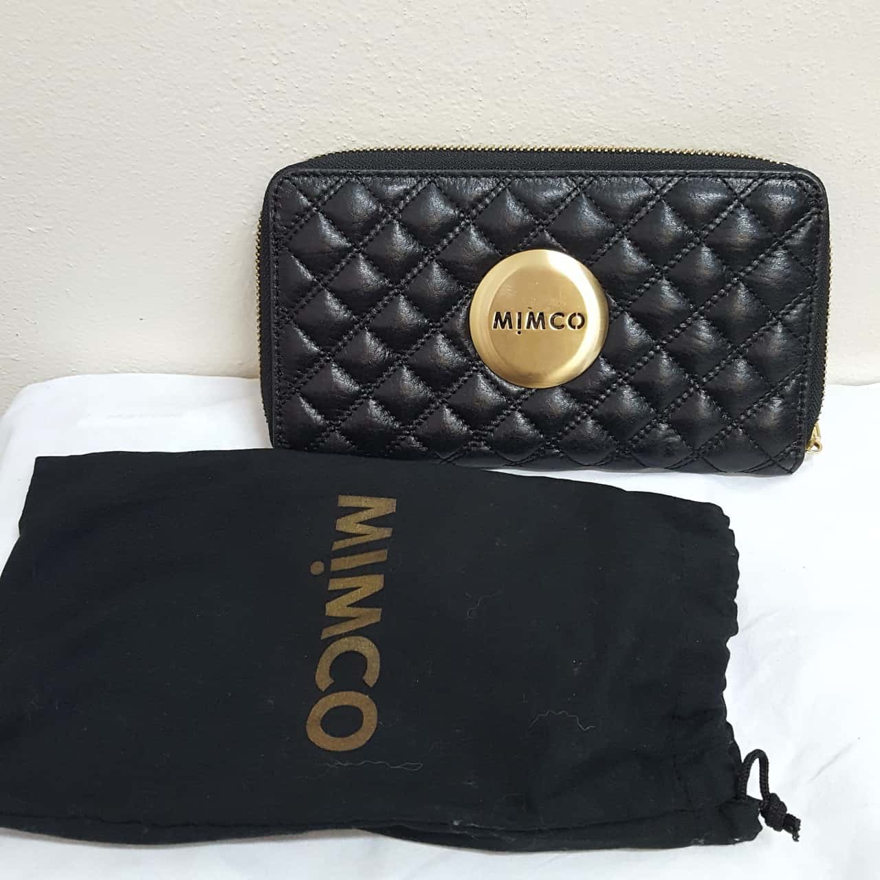 Mimco Black Leather Women's Purse with Gold hardware (s)