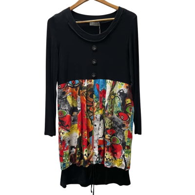 RJ Wear BNWT Women’s Tunic Style Size 12 Long Sleeve Dress Black  / Multicoloured 