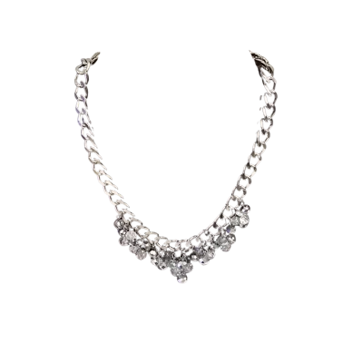  Womens Necklace Chunky Curb Chain with Pale Grey Cut Beads