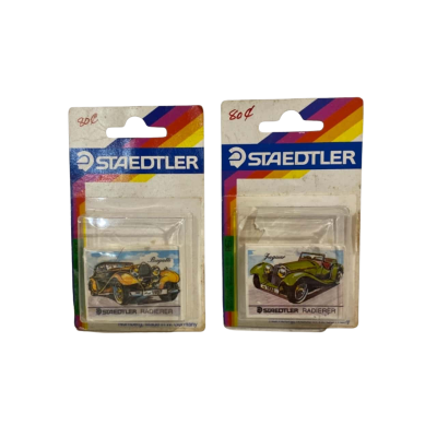 2 Vintage Staedtler Erasers - 1937 Bugatti and Jaguar Radierer