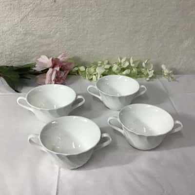 Wedgwood White Bone China Two Handled Soup Bowls (Set of 4)