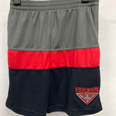 Essendon AFL Kids  Size 10 Shorts Black  / Grey / Red 
