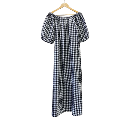 Kinney Womens  Size M Linen Maxi Dress Black  / Checked / White 