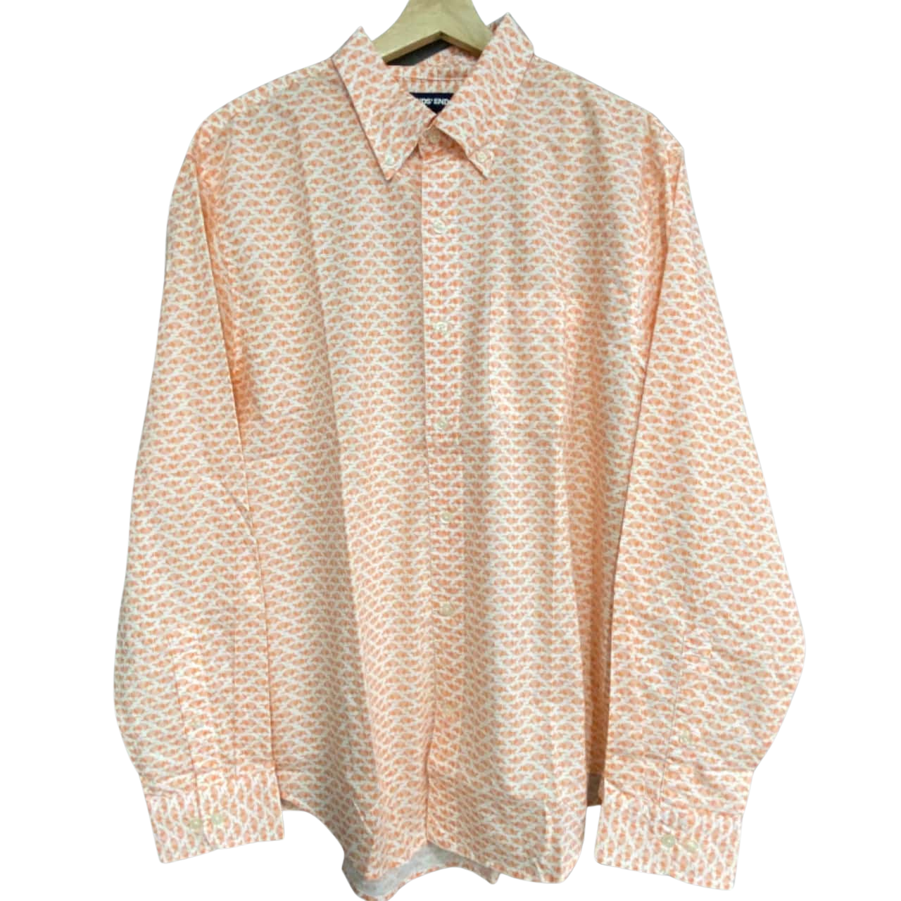 Lands' End Mens Size L Long Sleeve Orange / White Armadillo Print(s)