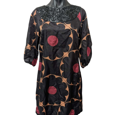 Rebecca Taylor Size 6 Short Sleeve Silk Dress Black  / Floral 