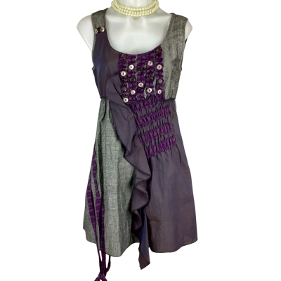 Boo Radley - Tulip Sleeveless Dress - Grey & Purple Size 8 