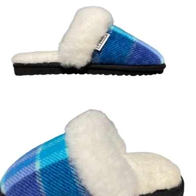  Furmoo Tartan Sheep Skin Slippers Womens  Size 6 Flats Blue / Off White / Purple 