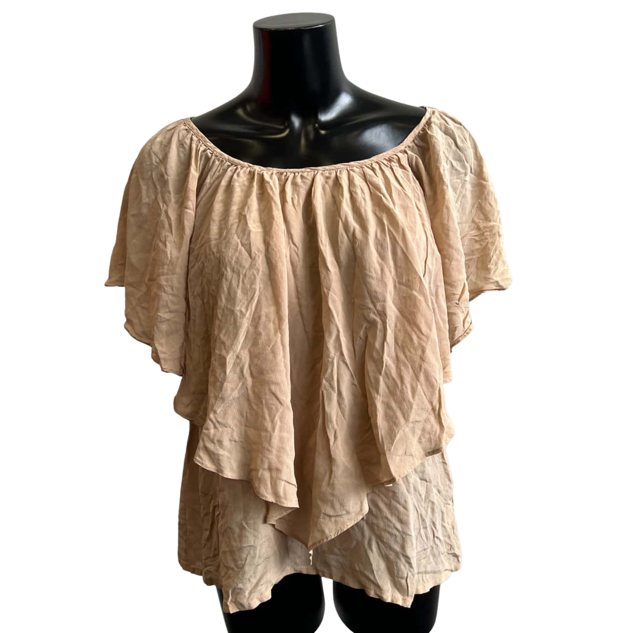 Witchery Womens Size L Draped Silk Blouse Nude Beige(s)