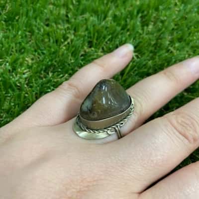  Womens Silver Tone Adjustable Size Chunky Stone Ring