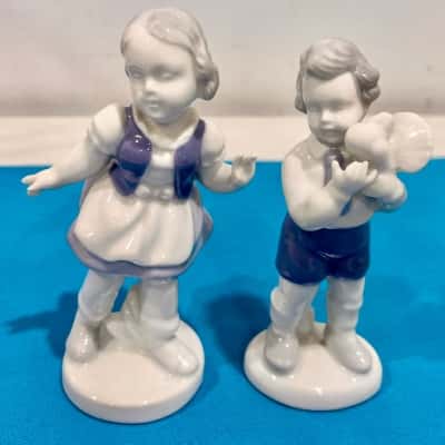 Gerold Porzellan Boy Holding Dove & Girl Figurine