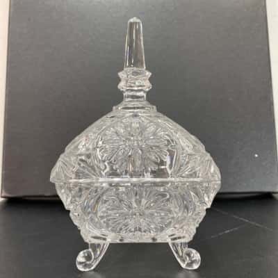 Footed Square Glass Bowl with domed lid