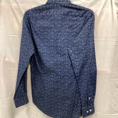 Jeff Banks Mens  Size M Long Sleeve Shirt Navy Blue / Pattern 