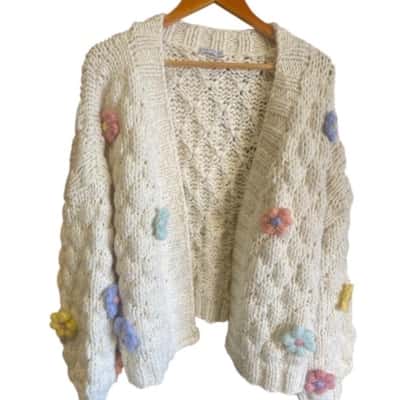 Ghanda Sz M-L chunky flower cardi  