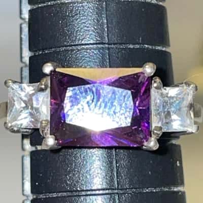  Women's Ring Marked 925 Purple Squared CZ