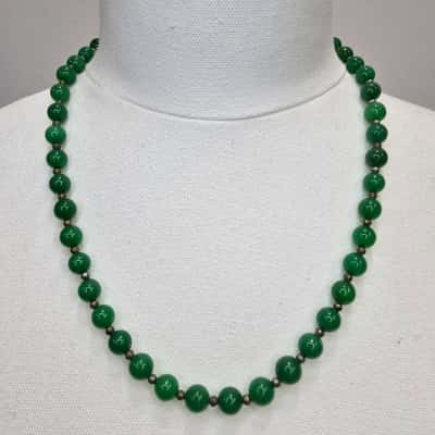 Vintage Green Stone Bead Necklace
