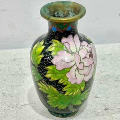 Cloisonné Floral Brass Small Vase 