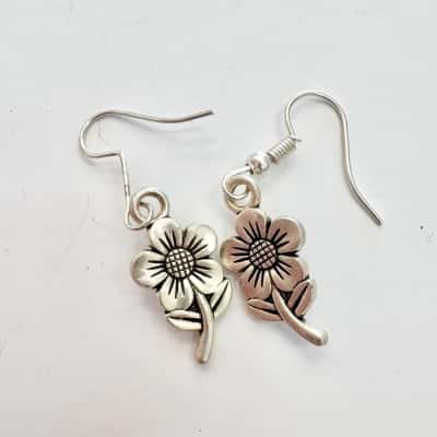 Silver Tone Hook Flower Earrings 
