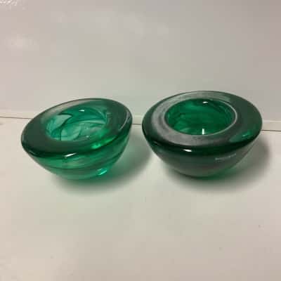 Vintage Kosta Boda green swirl small bowl x 2