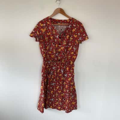Red Checked Dog Pattern Short SLeeve Mini Dress Size 10 / 8 