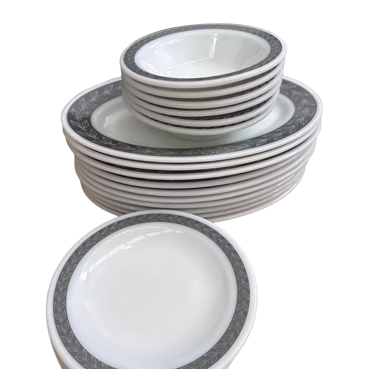 Grey Pyrex 1960s Vintage Grecian Grey Patterned Pyrex 21 Piece Dinnerware Set