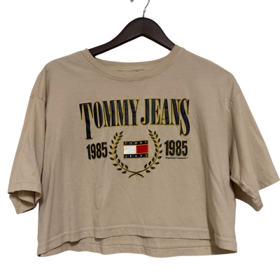 Tommy Jeans Womens Size S Crew Neck Cropped Top Beige 