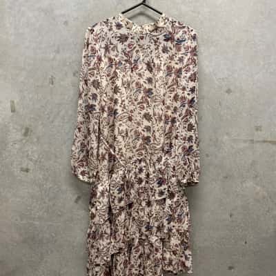  Womens  Size L Long Sleeve Dress Cream / Floral 