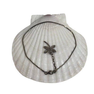 Sterling Silver (925) ITALY Snake Chain Bracelet with Dragonfly Charma and Adjustable Tail Chain (3 grams)