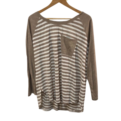 BNWT Suzanne Betro Size XXL Short Sleeve Top Beige / Striped / White 