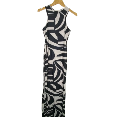 Boohoo Womens  Size 12 Maxi Dress Navy Blue / Pattern / White 
