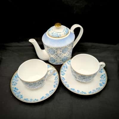New Ashdene Lisbon Collection Fine Bone China Teapot & 2 Teacups Set - See Pics For Style Details  (brica shelf)