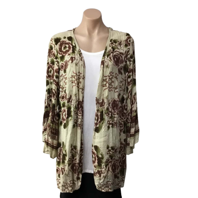 Talisman Womens One Size Brown / Green / Pink Floral Short Sleeve Lightweight Robe