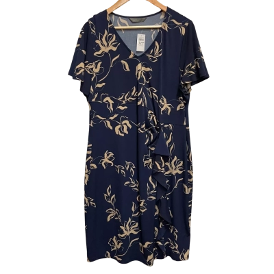 Jacqui-E Dark Blue Floral Short Sleeve Midi Dress Size XL
