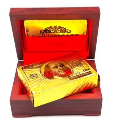 Genuine Gold Plated Playing Cards In Highly Decorative Wooden Box - 999.9 Gold Foil In New Condition (brica shelf)