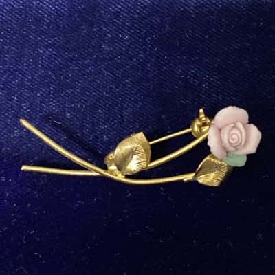 Vintage Pink Ceramic Rose Brooch