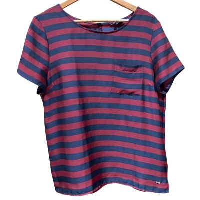 Tommy Hilfiger Navy/Maroon Striped Top Size 10