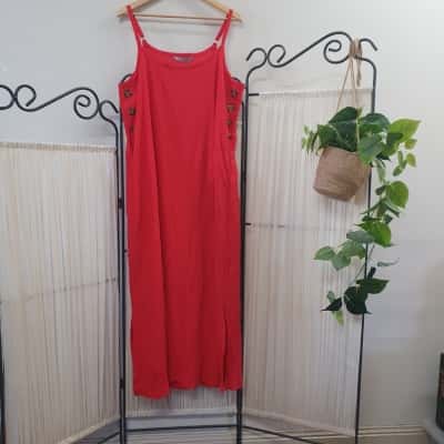 Katies Women's Size 16 Linen Blend Red Sun Dress - New With Tags