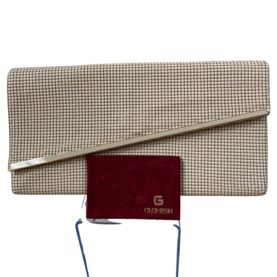 Glomesh Womens Cream Clutch/Cross Body Bag/Evening Bag/Handbag with Branded Lipstick Mirror