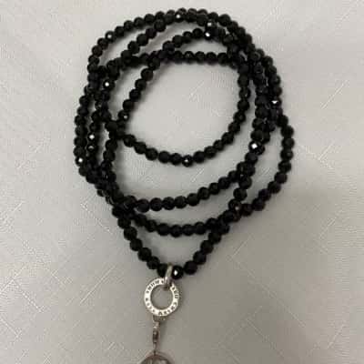 THOMAS SABO Womens Beaded Necklace Black  / Silver S925 with pendant