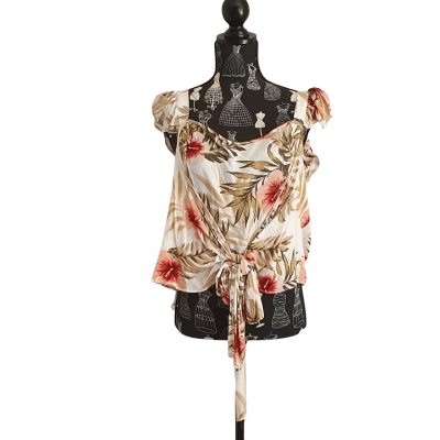 City Chic Womens  Size L Cropped Top Beige / Floral BNWT