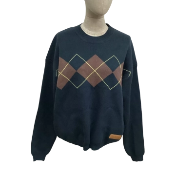  Taylor Swift Size M Crew Neck Warm Jumper Green with Tan Diamond Pattern