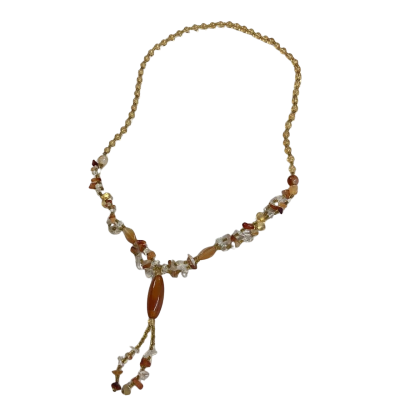 Amber & Carnelian-Style Gemstone Chip Beaded Y Necklace