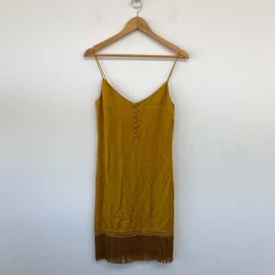 Cue Mustard Gold Button Detail Mini Dress  Size 6 