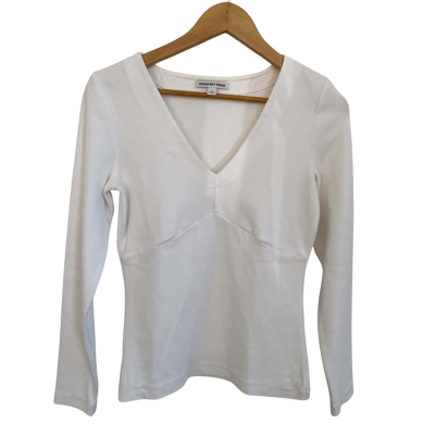 Country Road Womens  Size M Long Sleeve Top / V-Neck Top White 