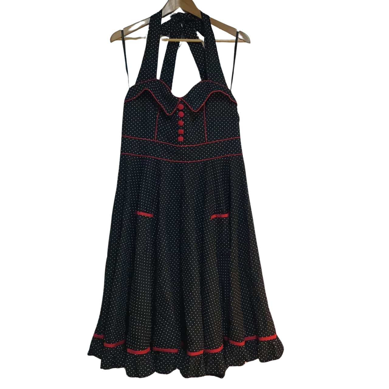 strapless open back dress Hell Bunny 1940s style Perry Black Hearts Mid Dress – Cherry Red Vintage