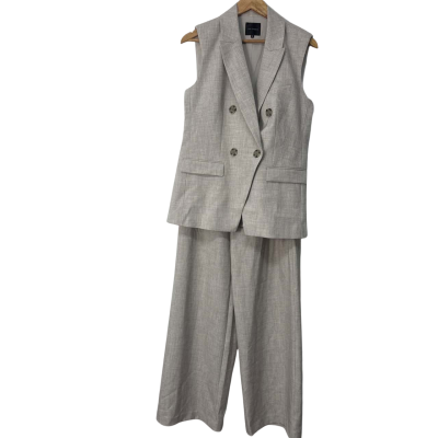 BNWT Portmans  Size 10/12 Beige / Grey sleeveless jacket top and wide leg pants 
