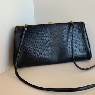 Black Faux Lizardskin Shoulder Bag / Clutch